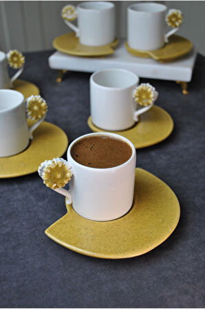 6 Kişilik 12 Parça Seramik Çiçekli Kahve Fincanı 100 ml Türk Kahve Fincan Takımı