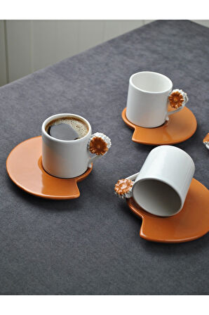 6 Kişilik 12 Parça Seramik Çiçekli Kahve Fincanı 100 ml Türk Kahve Fincan Takımı