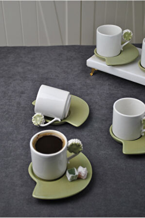 6 Kişilik 12 Parça Seramik Çiçekli Kahve Fincanı 100 ml Türk Kahve Fincan Takımı