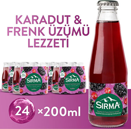 Sırma B Vitaminli Karadut & Frenk Üzümü Aromalı Doğal Maden Suyu 200 ML X 24 Adet
