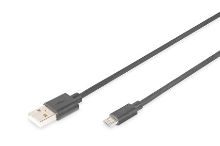 USB 2.0 Bağlantı Kablosu, USB A Erkek - USB Micro B Erkek, 3 metre, AWG 28, USB 2.0 uyumlu, UL, siyah renk