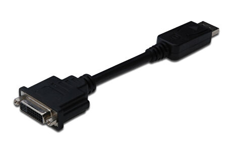 DisplayPort (DP) &lt;-&gt; DVI-I Adaptörü, Kablolu, DP Erkek - DVI-I (24+5) Dişi, 0.15 metre, kilit mekanizmalı, DP 1.2 uyumlu, 2x zırhlı, UL, nikel kaplama, siyah renk