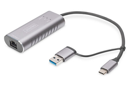 Digitus USB Tip C™ Gigabit Ethernet Adaptörü 2.5G, USB-C™ + USB-A (USB 3.1/3.0)&lt;br&gt;
Digitus USB Type C™ Gigabit Ethernet Adapter 2.5G, USB-C™ + USB-A (USB 3.1/3.0)