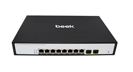 Beek L2 Yönetilebilir PoE Switch&lt;br&gt;
8 x 10/100/1000Mbps IEEE802.3af/at PoE+ port (Port başına 30.8 watt) (PoE Güç Bütçesi maks. 120 Watt) &lt;br&gt;
2 x 10/100/1000BASE-T SFP yuva&lt;br&gt;
Bee