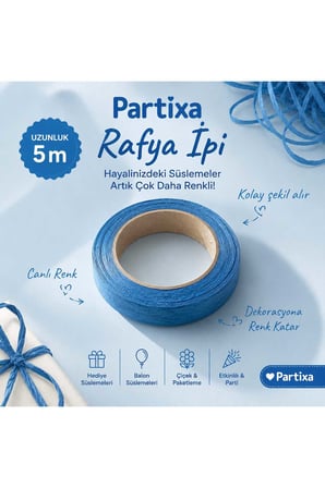 Mavi Rafya İpi - Balon Bağlama ve Hediye Paketi Süsleme İpi (1 Rulo 5metre)