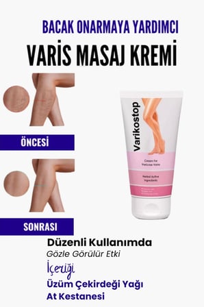 Var.is Bölgesi Için Bacak Onarmaya Yardımcı Ve Besleyici Varikostop Masaj Kremi 200 ml