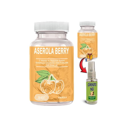 Aserola Berry 2 Ad Aserola Ekstratlı C Vitaminli Probiyotik 30lu Soft Jel Kapsüller + Çörek Otu Yağı