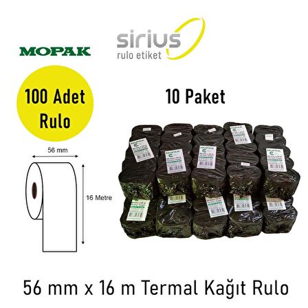 Mopak 56x16 Termal Pos Rulosu Yazarkasa Kağıdı (10 Paket 100 Rulo)