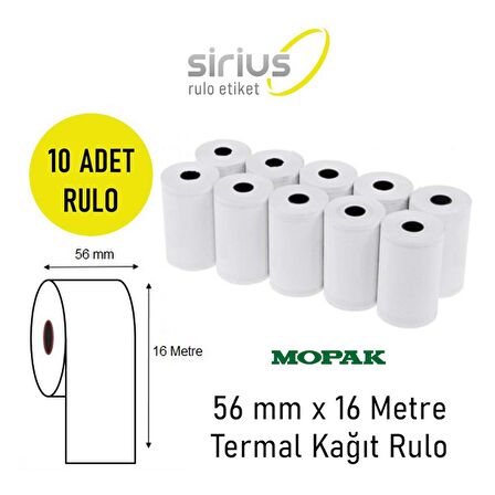 Mopak 56x16 Termal Pos Rulosu Yazarkasa Kağıdı (1 Paket 10 Rulo)