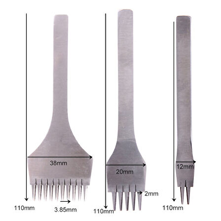 Fransız Tarzı Çapraz Çatal Deri Zımbası 3,85 mm 2li - 5li - 10 lu Set