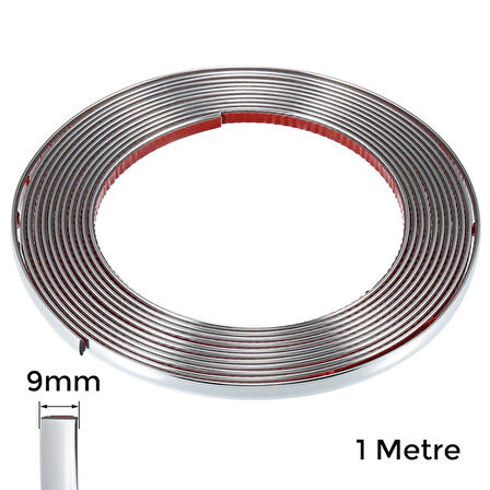 Yapışkanlı Nikelaj Şerit Bant Çıta 9mm 1 Metre Krom