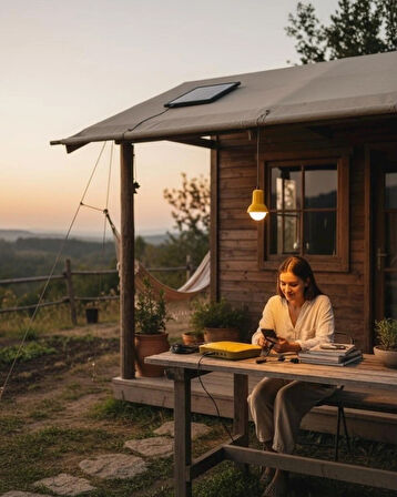 Geox Solar Panelli Kamp, Karavan, Bahçe, Balkon Aydınlatma Seti