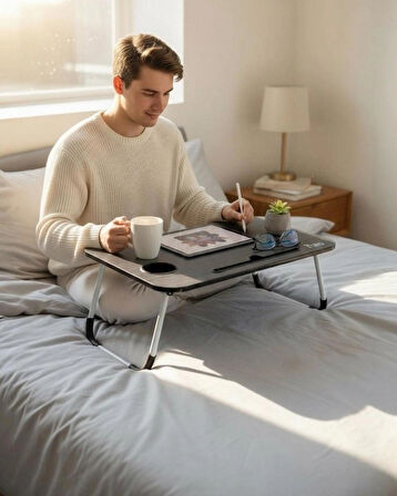 Oxy Çekmeceli Katlanır Laptop Sehpası, Tablet Sehpası, Ders Çalışma Masası