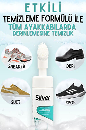 SİLVER Fırçalı Spor Ayakkabı Bakım Temizleme Köpüğü Güçlendirilmiş Formül 150 ML