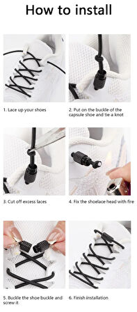 SRTfootcare Akıllı Vidalı Kilitli Elastik Outdoor Ayakkabı Bağcığı Yuvarlak 100cm (Siyah Nikel Vida) 1 Çift