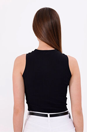 Kadın Halter Yaka Fitilli Bluz Siyah - Srt5003