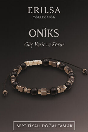 Sertifikalı Ham İşlenmemiş Doğal Oniks Taşı Bileklik – Güç ve Koruma Enerjisi