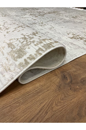 Bella SB-02 Beyaz Salon Halı Hav Vermez Mutfak Halı Etnik Desen Koridor Halı Kesme Yolluk