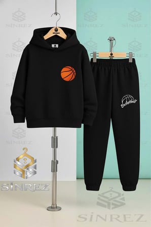 Çocuk Unısex BASKETBOL TRURUNCU TOP LOGO Kapşonlu Eşofman Takımı