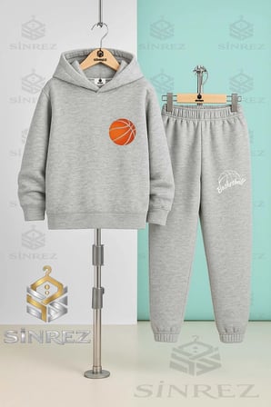 Çocuk Unısex BASKETBOL TRURUNCU TOP LOGO Kapşonlu Eşofman Takımı