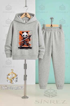 Çocuk Unısex PANDA NINJA KILICLI NOTA Kapşonlu Eşofman Takımı