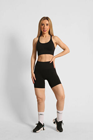 NTB Toparlayıcı Terletmez Esnek Kumaş Push-Up Büzgüsüz Kısa Tayt Black Color