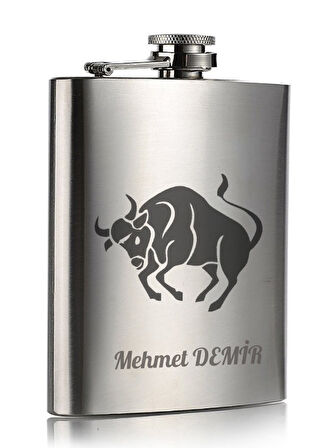 Kişiye Özel Boğa Temalı Hediye 9 Oz Çelik Cep Matarası 266 Ml İçecek Cep Matarası