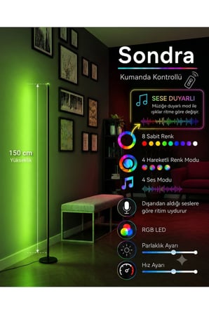 Sondra -Sese ve Müziğe Duyarlı - Kumandalı -Oda Aydınlatma Sistemi Full Rgb- Çok Özellik 150 cm