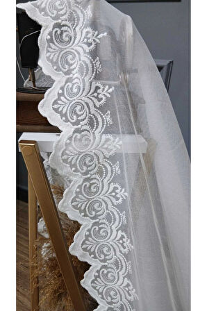 Taç Etek Nakışlı Sade Düz Modern Tasarım 2Kat Pileli Tül Perde