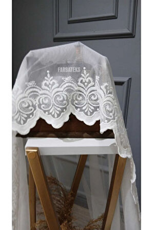 Taç Etek Nakışlı Sade Düz Modern Tasarım 3Kat Pileli Tül Perde