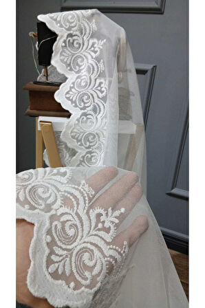 Taç Etek Nakışlı Sade Düz Modern Tasarım 3Kat Pileli Tül Perde