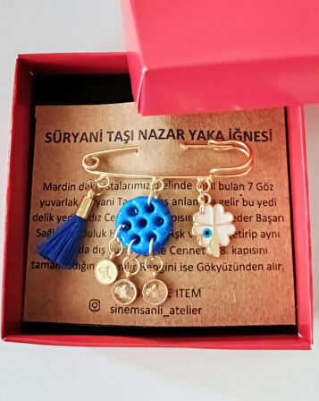 Şans Kalp Yonca Doğal Taş Süryani Nazar Taşı Yaka İğnesi Broş