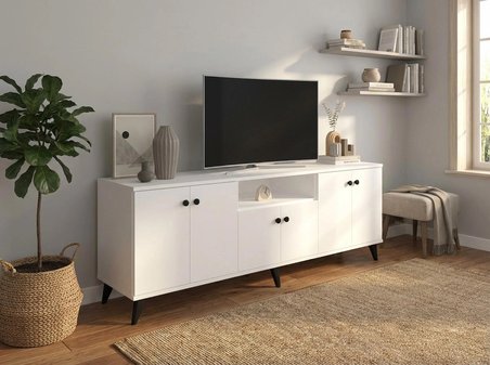 Simple Tv Ünitesi 3 Raflı 6 Kapaklı 180x44x64 BEYAZ