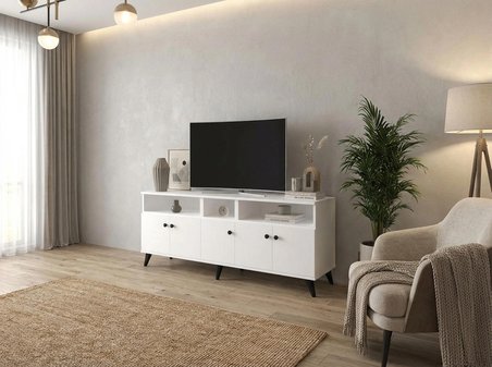 Simple Tv Ünitesi 3 Raflı 5 Kapaklı 150x44x64 BEYAZ