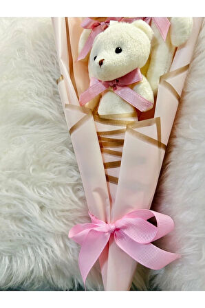 Teddy Bear Pembe Mini Külah Ayıcık Buketi Yıldönümü Doğum Gününe Özel Sevgiliye Hediye