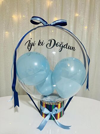  İyi ki Doğdun Şeffaf Balon - Erkek Çocuk Doğum Günü Hediyesi Boya Kalemli + İsme Özel Boyama Sayfası