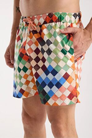 Geometrik Desenli Deniz Şortu