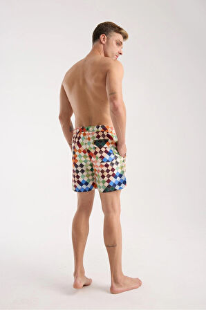 Geometrik Desenli Deniz Şortu