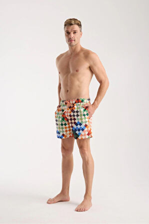 Geometrik Desenli Deniz Şortu