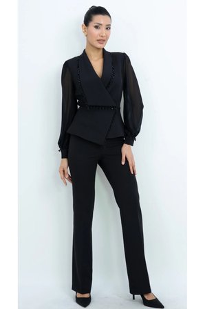 Boncuk Detaylı Şifon Kol - Premium Takım - Düğün - Mezuniyet - Ofis Şıklığı