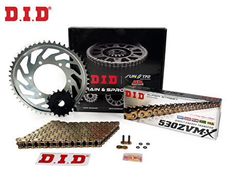 ZİNCİR DİŞLİ SETİ KAWASAKI VN (800 cc)  (1997-2006) / KAWASAKI / VN 800 / 800cc / ZİNCİR: DID-530ZVM-X (Gold)-114 / ÖN-ARKA DİŞLİ: SUNSTAR (17T-42T) / 1997-1998-1999-2000-2001-2002-2003-2004-2005-2006