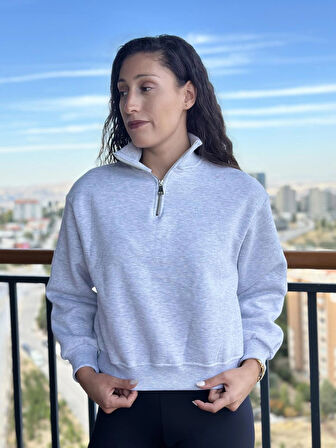 Kadın Yarım Fermuarlı Crop Sweatshirt