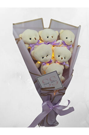 Işıklı Mor Ayıcık Buketi - Sevgiliye Hediye