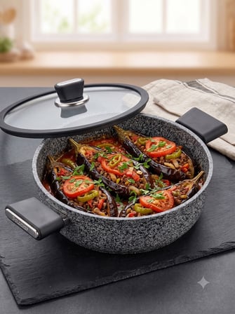 Silver Stone Ultra Güçlü Granit Basık Pilav Karnıyarık Tenceresi 30 cm