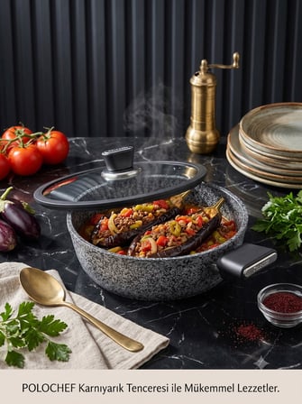 Silver Stone Ultra Güçlü Granit Basık Pilav Karnıyarık Tenceresi 30 cm