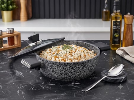 Silver Stone Ultra Güçlü Granit Basık Pilav Karnıyarık Tenceresi 30 cm