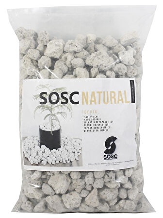 SOSC Natural Volkanik Beyaz Dekoratif Pomza Taşı, 2-4 cm, 5 Litre, Drenaj ve Toprak Nemlendirici Özellikli, Saksı Süsleme