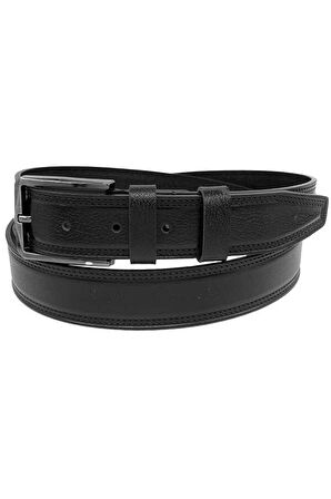 3.5 cm. Klasik Hakiki Deri Dikişli Model Erkek Kemer Siyah