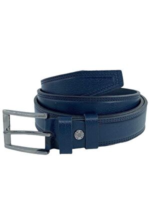 3.5 cm. Klasik Hakiki Deri Dikişli Model Erkek Kemer Lacivert