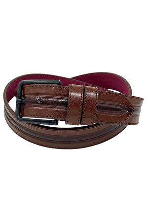 4 cm.lik Spor Suni Deri Ortası Desenli Model  Erkek Kemer Kahverengi